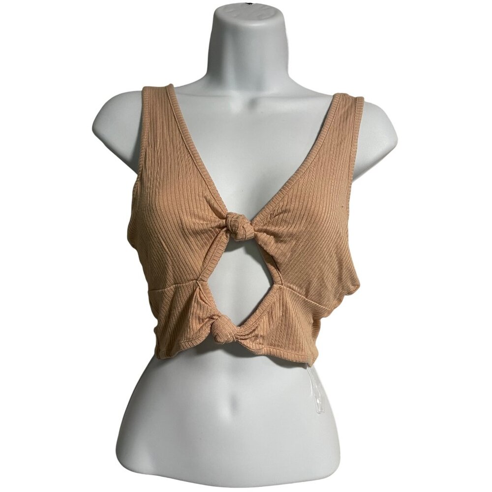 Bozzolo Womens Ribbed Knot Front Crop Tank Top Size Large Peach
